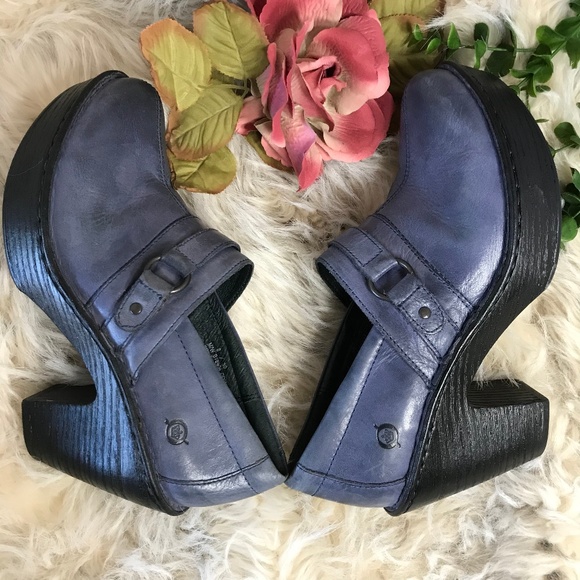 Born Shoes - Born Blue Leather Haddon Platform Clogs Shoes 8